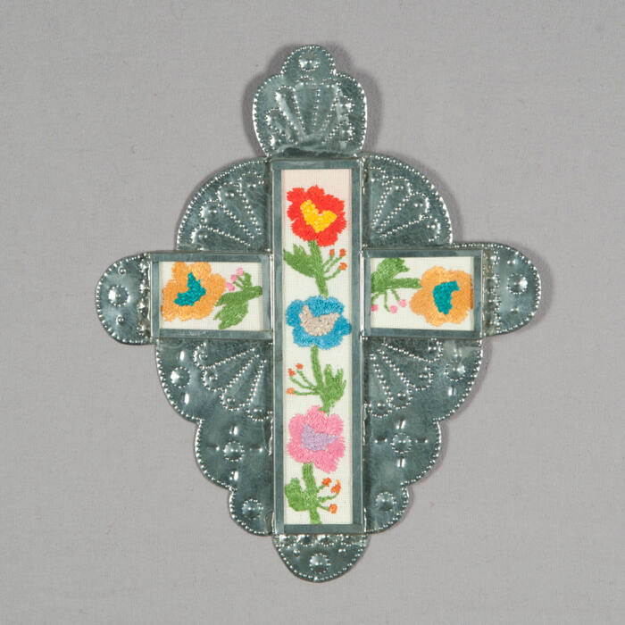 Cross with floral colcha embroidery