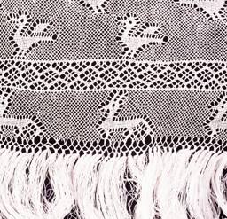 Equadorian Shawl (detail showing lace with birds and deer).  