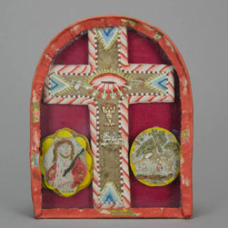 Cross and sympols of Passion--fabric under glass