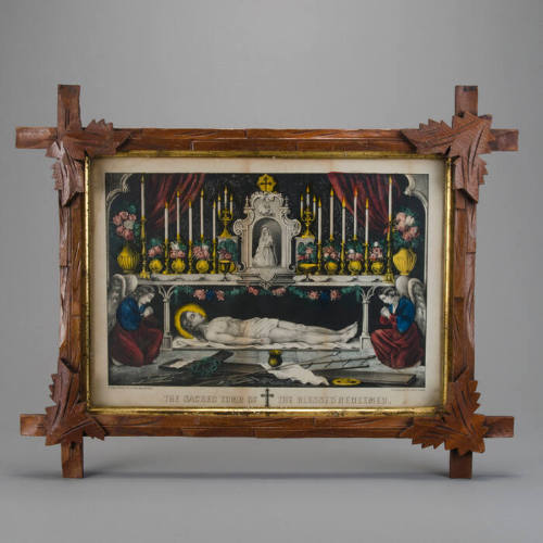 Tramp art frame with dead Christ